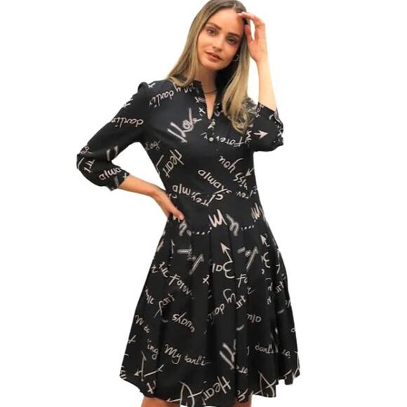 Atelier New York Black Midi A Line My Darling Print Dress Date Night EUC size 10 - Picture 16 of 16